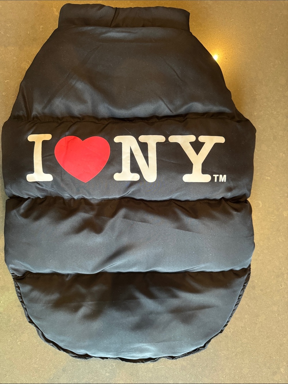 Black Puffer Dog Coat with Red Heart Graphic